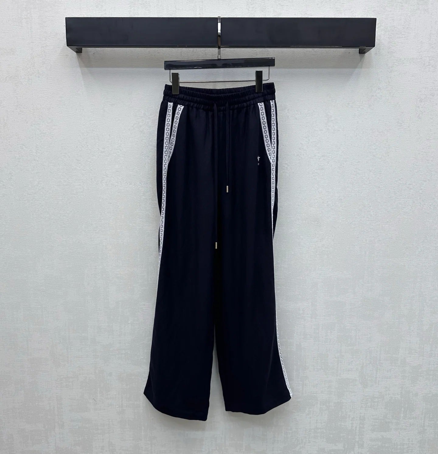 Dior 2026 Drawstring Linen Straight Leg Trouser Beige and Navy Blue Cotton