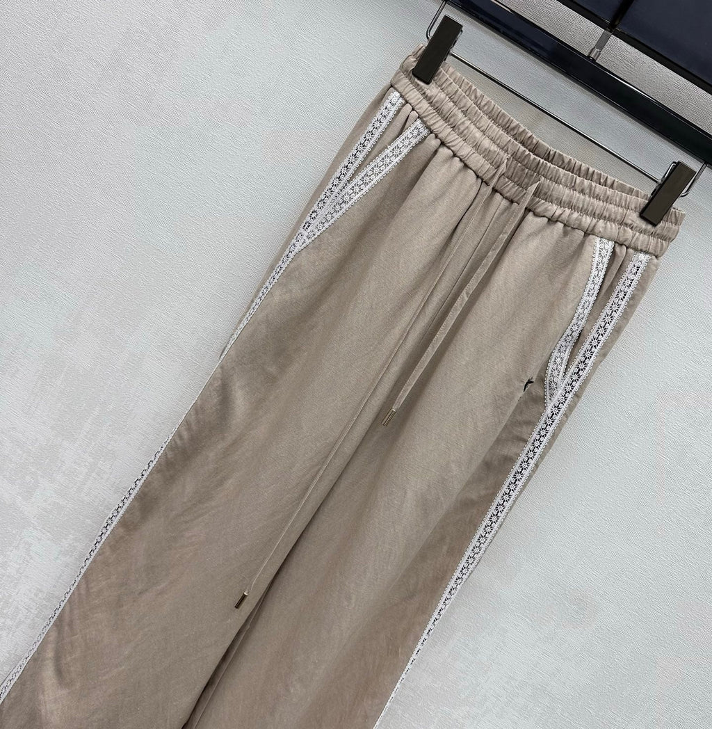 Dior 2026 Drawstring Linen Straight Leg Trouser Beige and Navy Blue Cotton