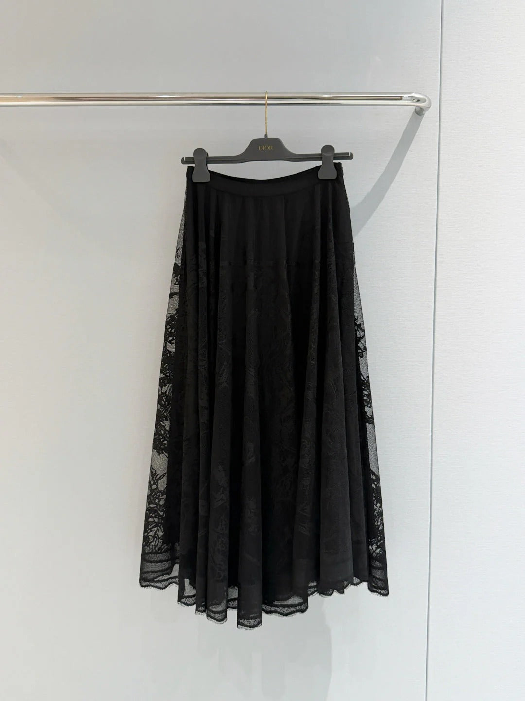 Dior 2026 Long Skirt Black and White Lace Cotton 408346