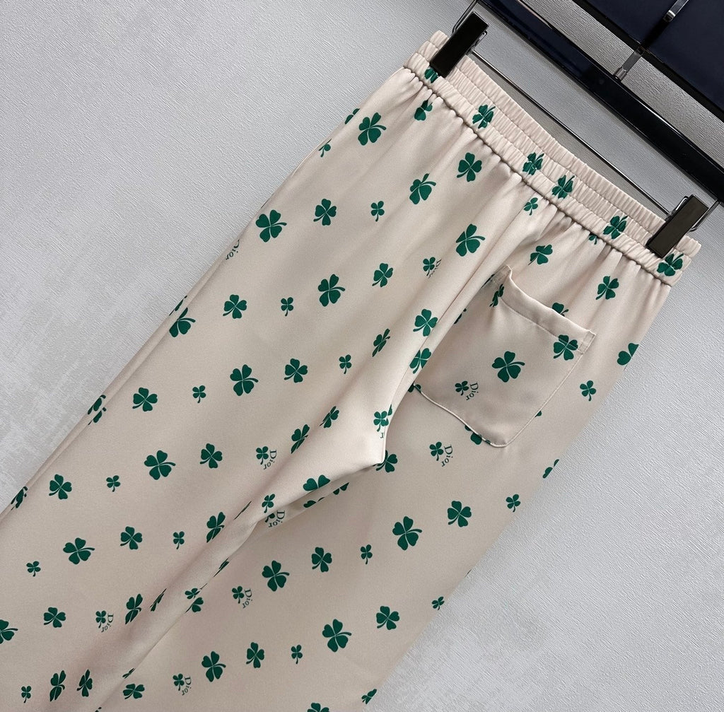 Dior 2026 Clover Embroidery Pant Cream and Navy Blue Polyester