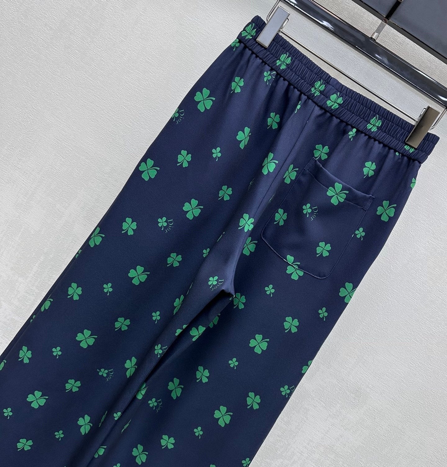 Dior 2026 Clover Embroidery Pant Cream and Navy Blue Polyester