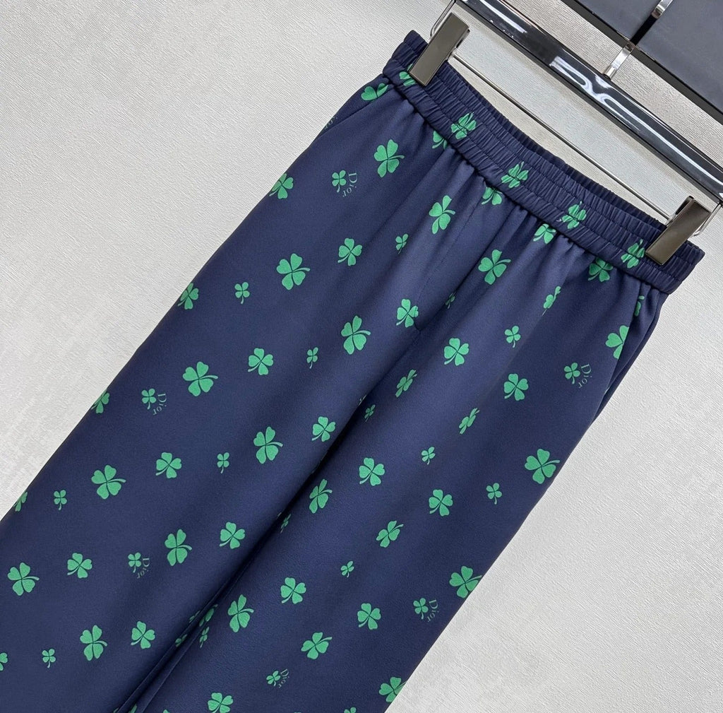 Dior 2026 Clover Embroidery Pant Cream and Navy Blue Polyester