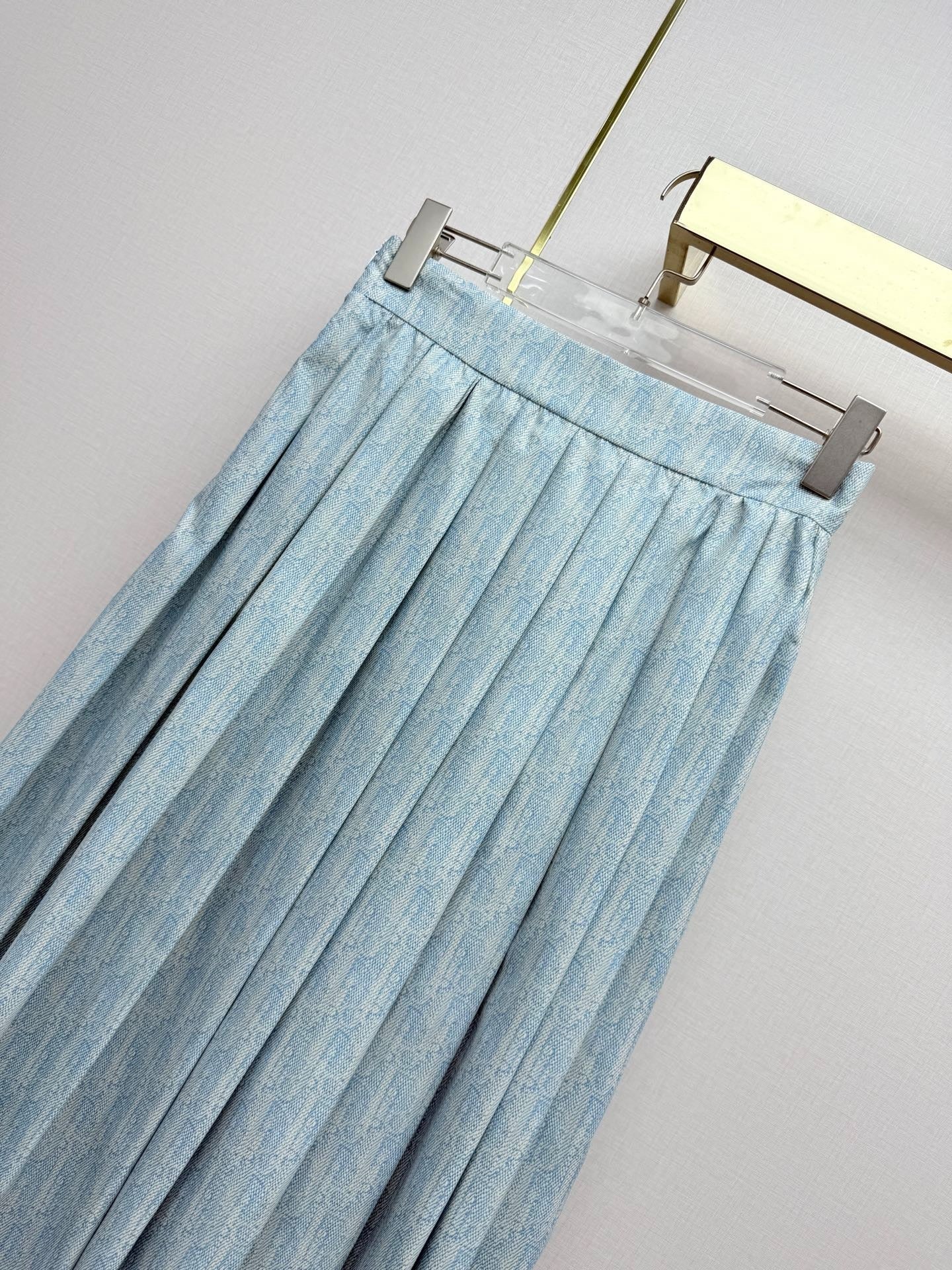 Dior 2026 Pleated Denim Skirt Light Blue Cotton 380426