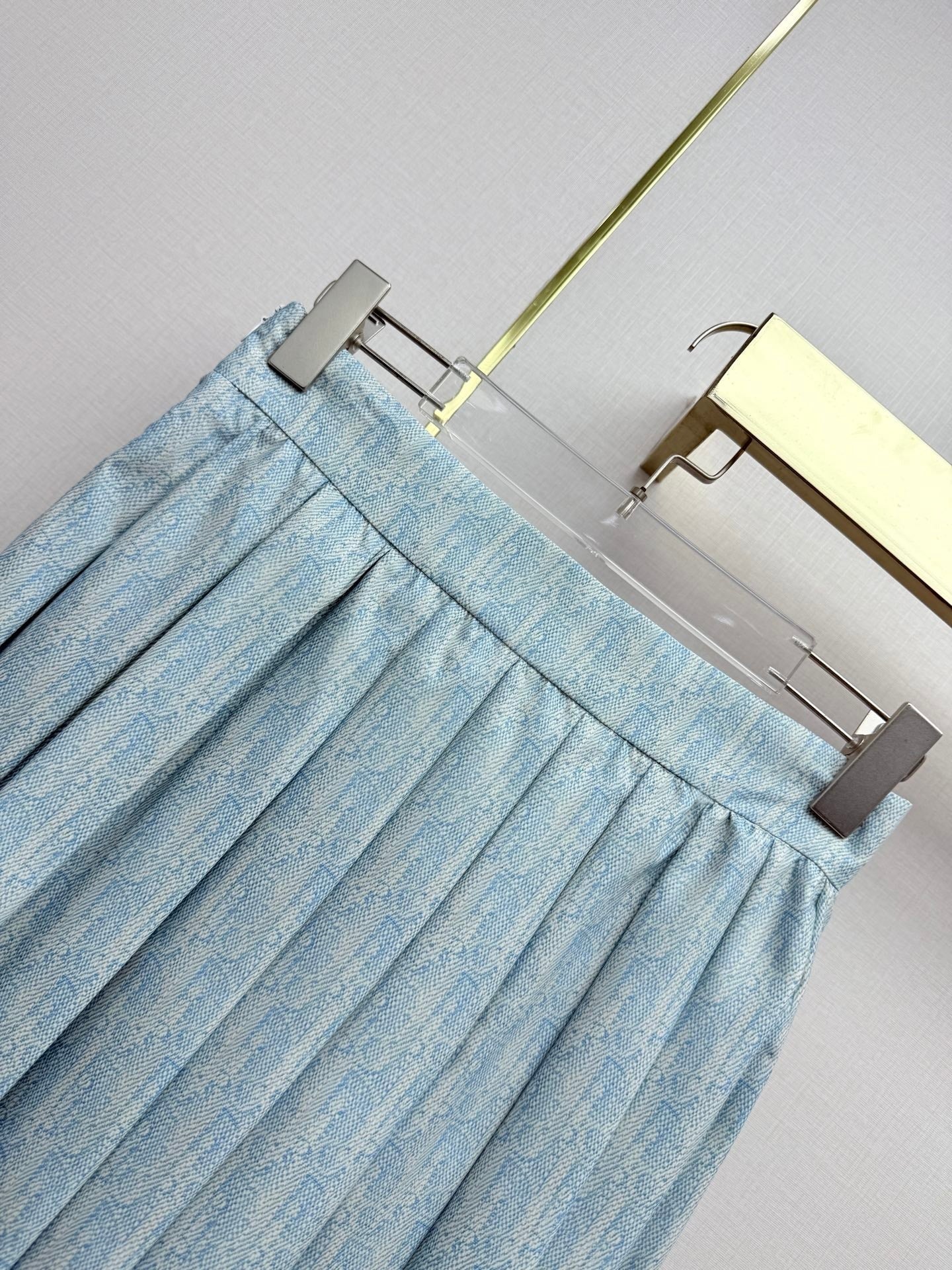 Dior 2026 Pleated Denim Skirt Light Blue Cotton 380426