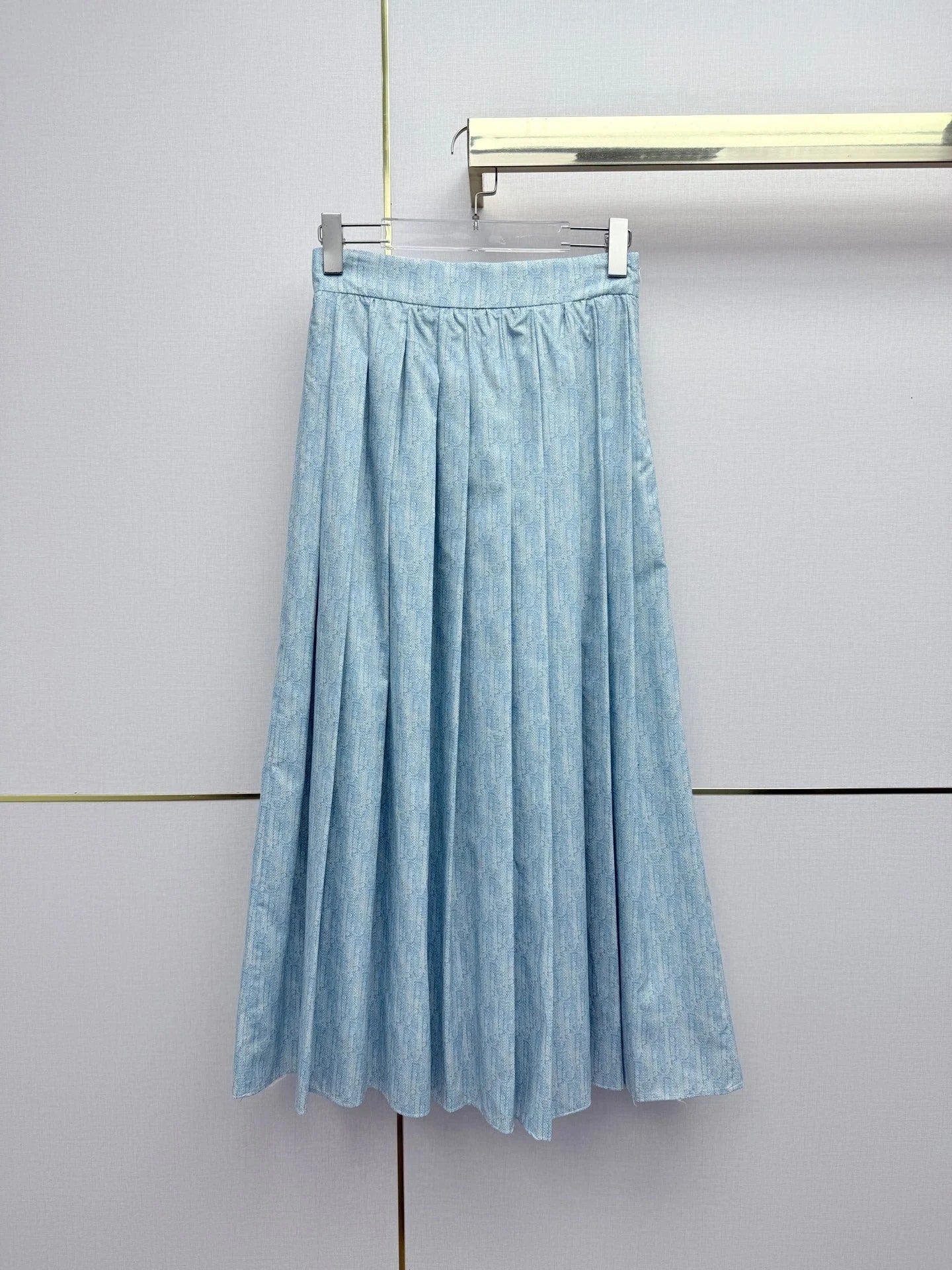 Dior 2026 Pleated Denim Skirt Light Blue Cotton 380426