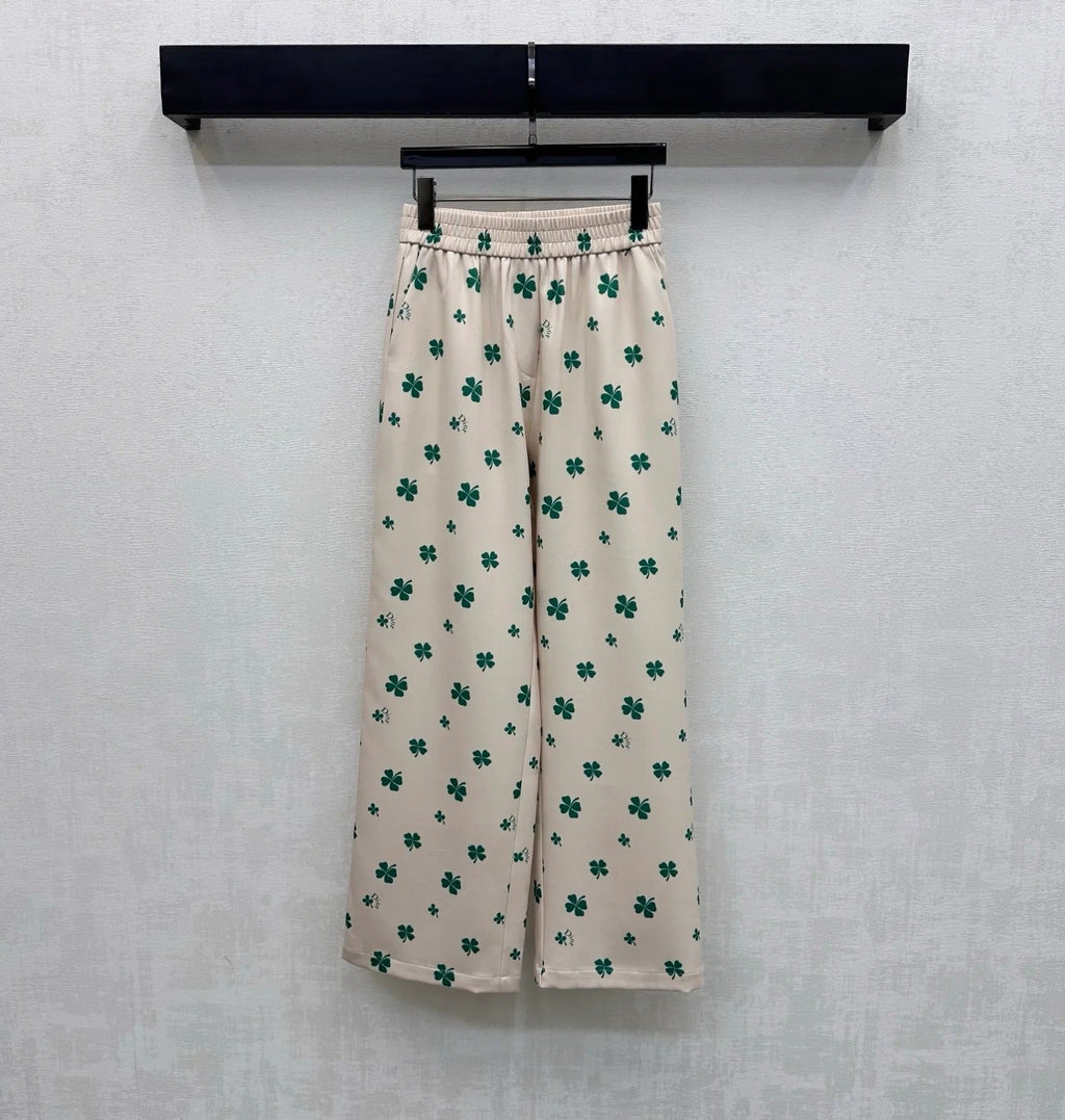Dior 2026 Clover Embroidery Pant Cream and Navy Blue Polyester