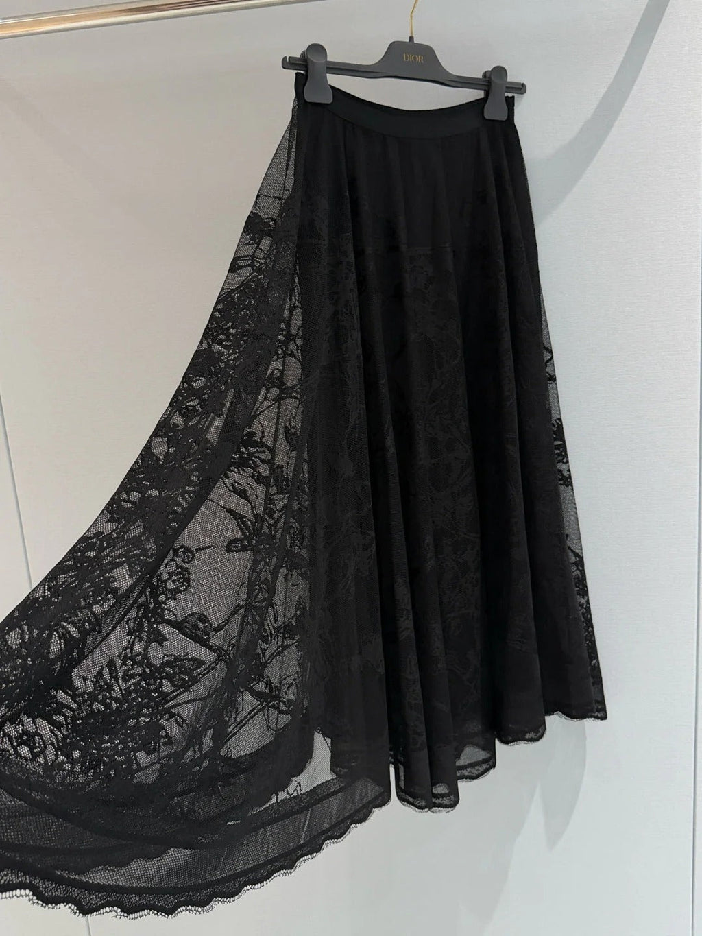 Dior 2026 Long Skirt Black and White Lace Cotton 408346