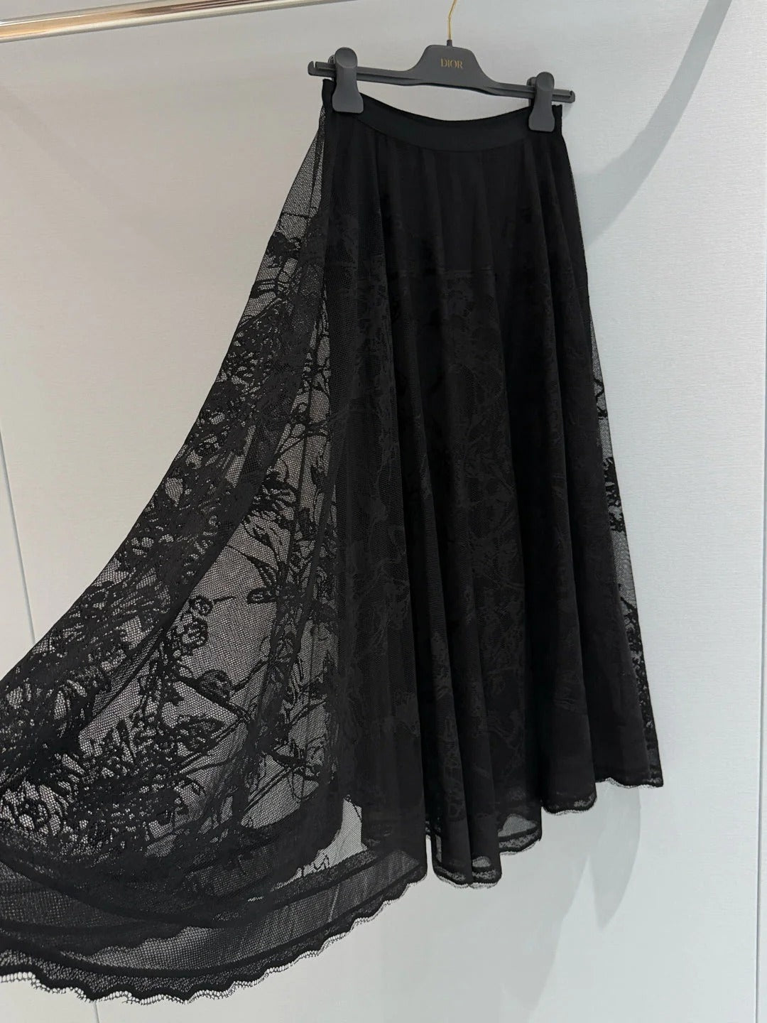 Dior 2026 Long Skirt Black and White Lace Cotton 408346
