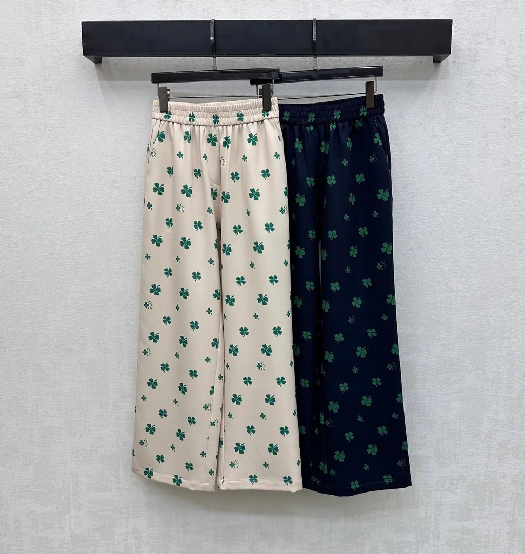 Dior 2026 Clover Embroidery Pant Cream and Navy Blue Polyester
