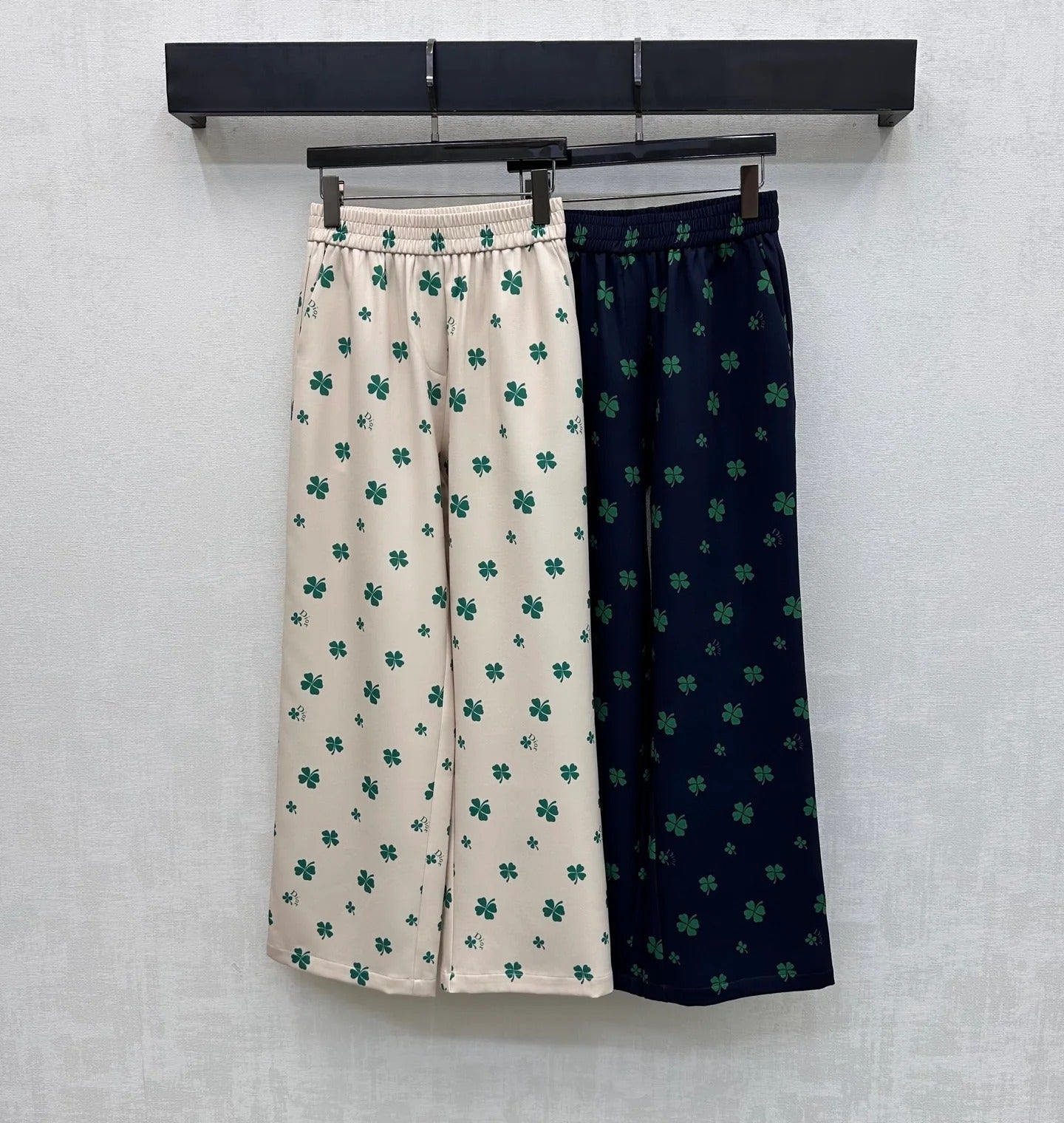 Dior 2026 Clover Embroidery Pant Cream and Navy Blue Polyester